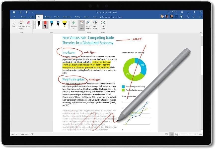 Microsoft Surface Pro 6 Business 12.3 Touchscreen (2736 x 1824) Tablet PC Intel Quad-Core i5-8350U 8GB RAM 256GB SSD Windows 10 Pro Platinum