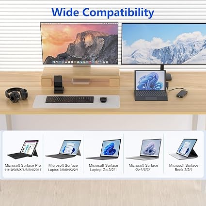 New Microsoft Surface Dock Triple Displays Dual HDMI+VGA with Power Adapter,12 in 1 Surface Docking Station for Microsoft Surface Pro 11/10/9/8/X/7/6/5/4/3,Surface Laptop 7/6/5/4/3/2/1,Surface Book Go