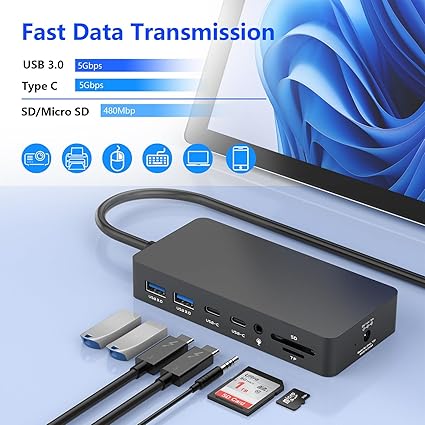 New Microsoft Surface Dock Triple Displays Dual HDMI+VGA with Power Adapter,12 in 1 Surface Docking Station for Microsoft Surface Pro 11/10/9/8/X/7/6/5/4/3,Surface Laptop 7/6/5/4/3/2/1,Surface Book Go