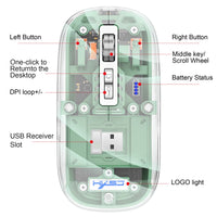 Transparent Tri-Mode Wireless Bluetooth RGB Mouse – 16000 DPI Rechargeable