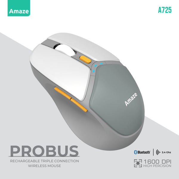 Probus A725 Triple Connection Wireless Mouse – black, silent click, Bluetooth & 2.4GHz