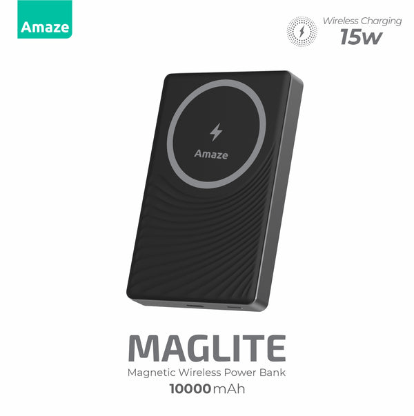 Amaze MagLite 10000mAh magnetic wireless power bank – black, 20W output