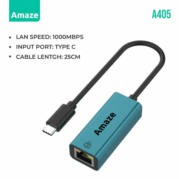 Amaze Type-C to Gigabit Ethernet Adapter A405 – USB-C to LAN Converter