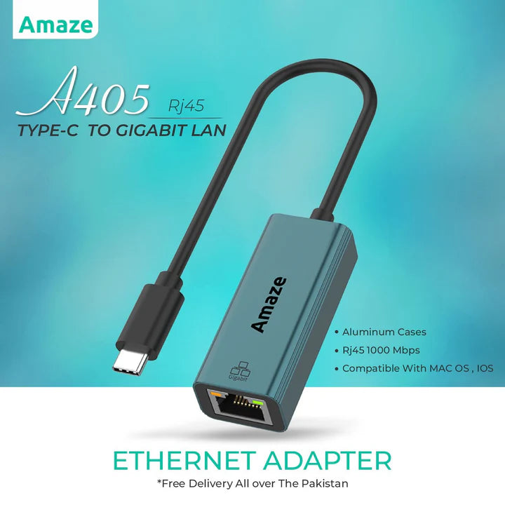 Amaze Type-C to Gigabit Ethernet Adapter A405 – USB-C to LAN Converter