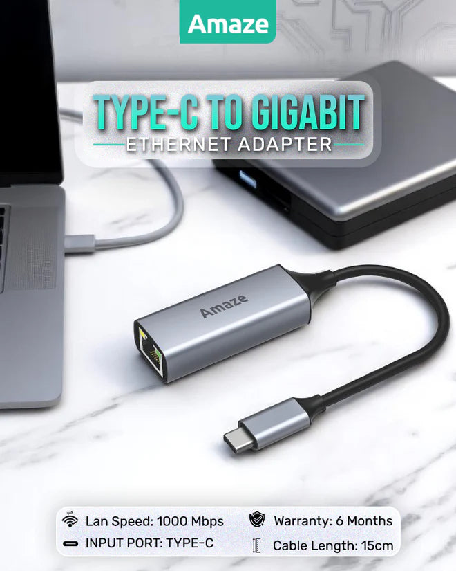 Amaze Type-C Ethernet Adapter A405s – Fast Wired Connection for Laptops
