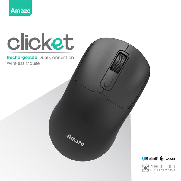 Clicket Dual Wireless Rechargeable Mouse A712 – black, silent click, Bluetooth & 2.4GHz