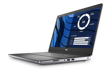Side profile of Dell Precision workstation laptop highlighting cooling vents and ports