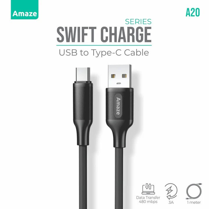 Amaze Swift Series USB to Type C Cable 3A 1m | A20 - Dream Laptops