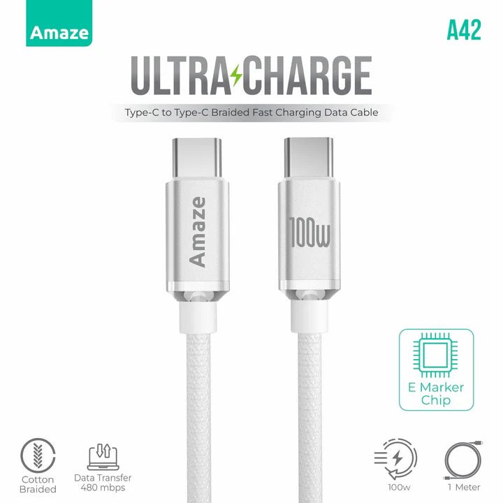 Amaze Ultra Charge Type C to Type C Cable 100w 1m | A42 - Dream Laptops