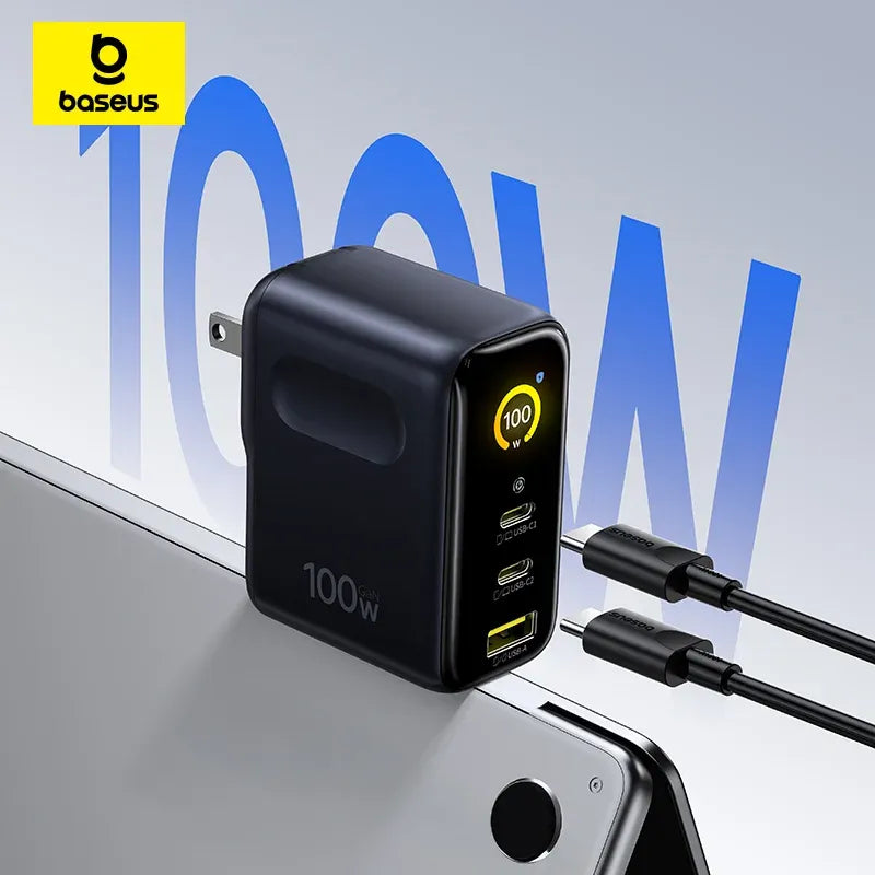 Baseus PicoGo AE21 100W GaN Fast Charger | Dual USB-C + USB-A Ports, Compact Laptop Charger