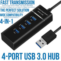 USB 3.0 4-Port High-Speed HUB Splitter with LED Light