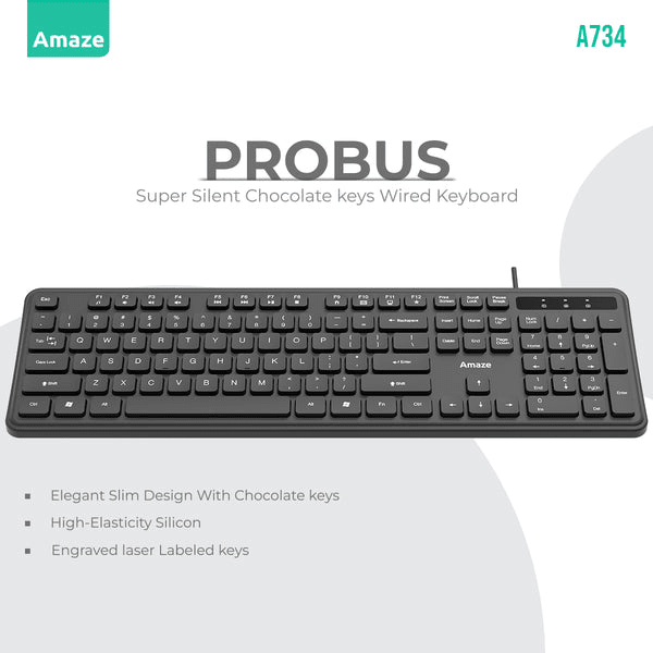 Probus Super Silent Chocolate Keys Wired Keyboard – A734 - Dream Laptops